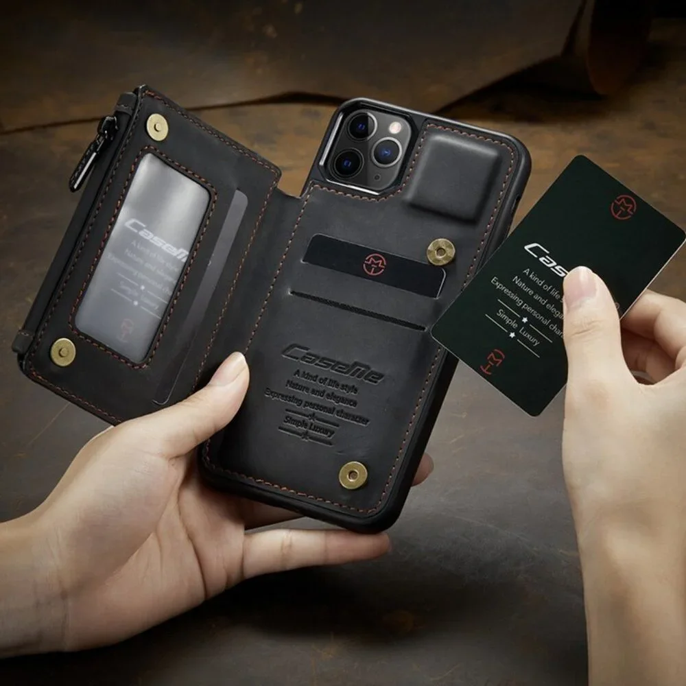 Black Wallet Card Case Magnet Flip Zip Cover For iPhone13 Pro（6.1）